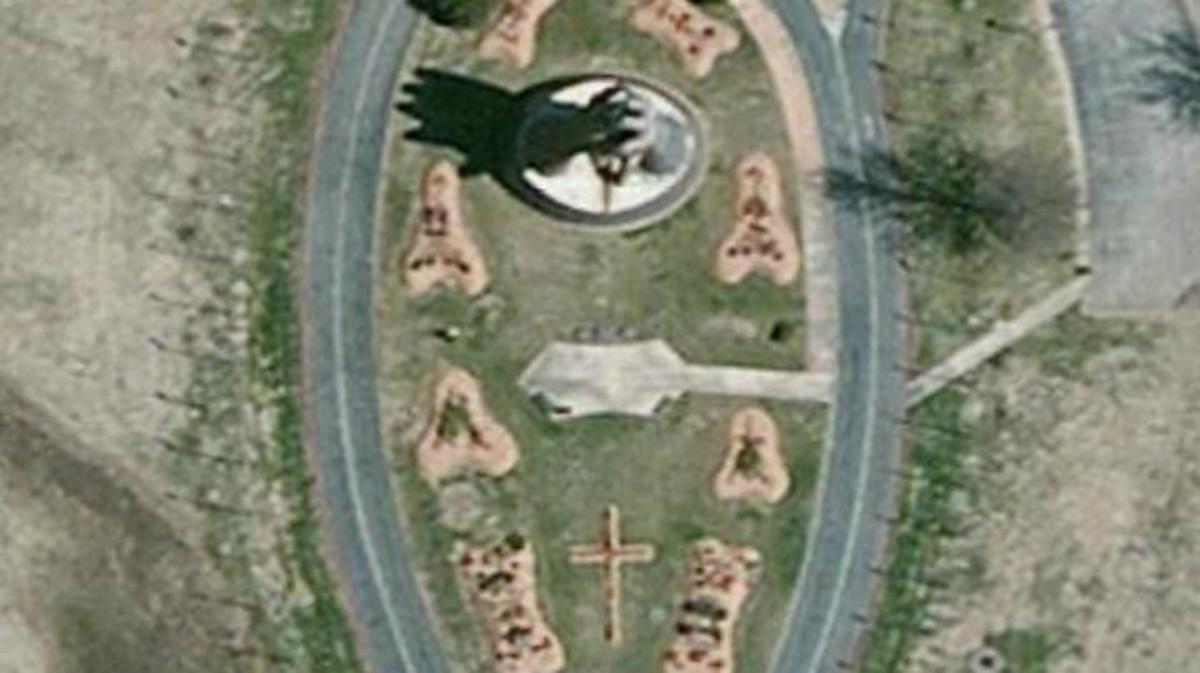 Aerial view of the praying hands at Oral Roberts University in Tulsa, Oklahoma. Aerial view of the praying hands at Oral Roberts University in Tulsa, Oklahoma.