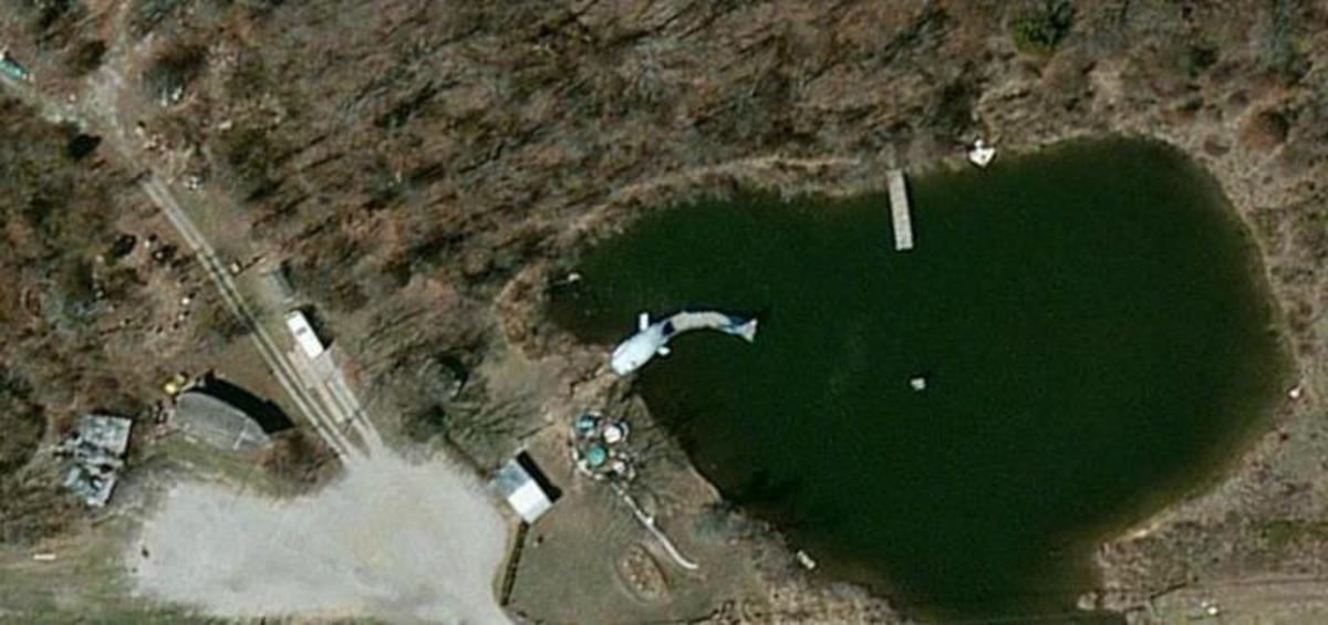 Aerial view of the blue whale in Catoosa, Oklahoma. Aerial view of the blue whale in Catoosa, Oklahoma.