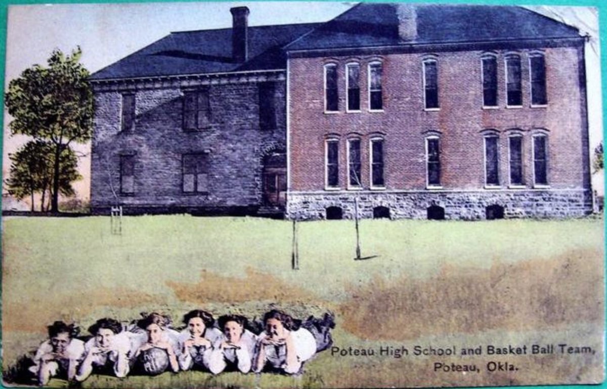 Poteau School around 1911, featuring the Girls Basketball Team