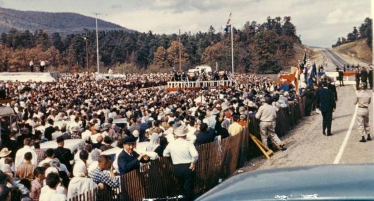 Some of the 25,000 people at Big Cedar to hear President John F. Kennedy Some of the 25,000 people at Big Cedar to hear President John F. Kennedy