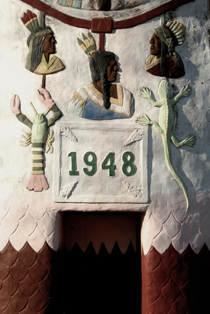 The Door to the massive Totem Pole in Totem Pole Park. The date marks the completion of the pole. The Door to the massive Totem Pole in Totem Pole Park. The date marks the completion of the pole.