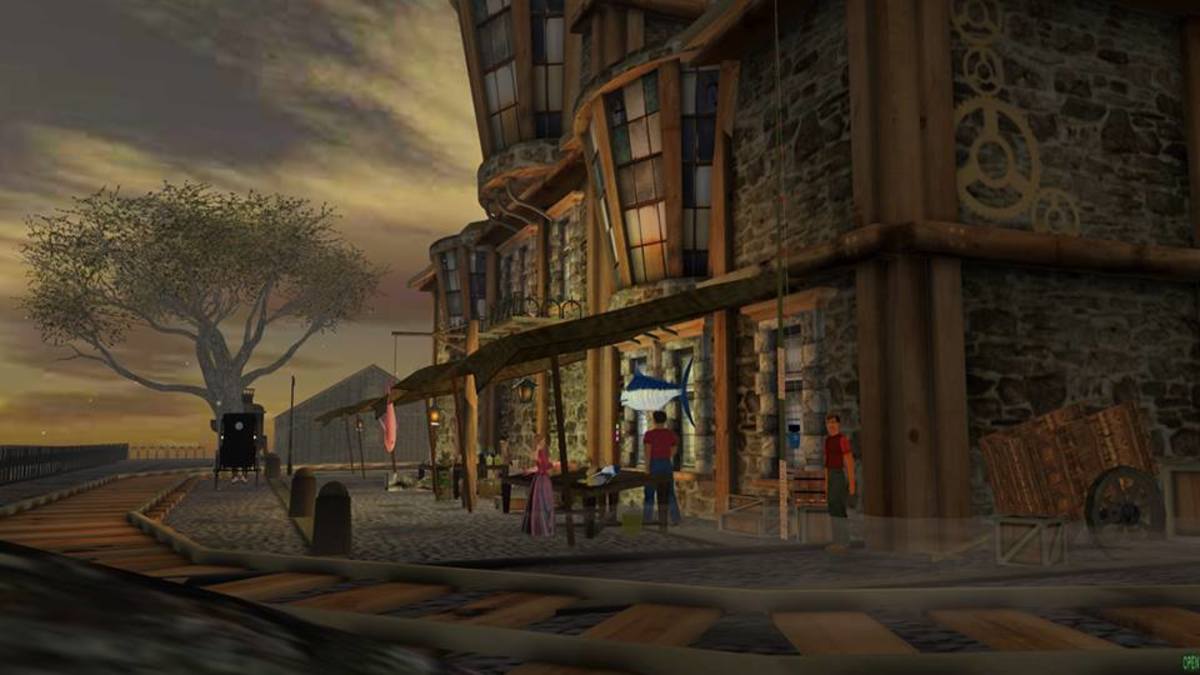 Steampunk Village in the Virtual Reality Chat Software Active Worlds