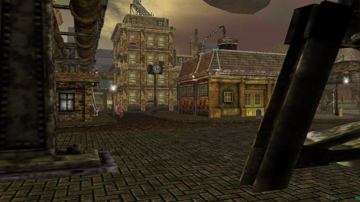 Steampunk Village in the Virtual Reality Chat Software Active Worlds