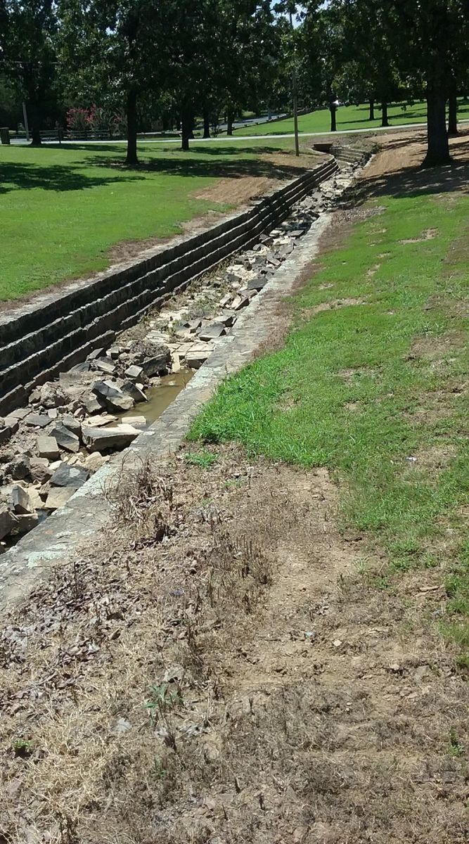 WPA Ditch at Twyman Park.  The "floor" has seen better days, but the sidewalks and structure of the ditches are in amazing shape.
