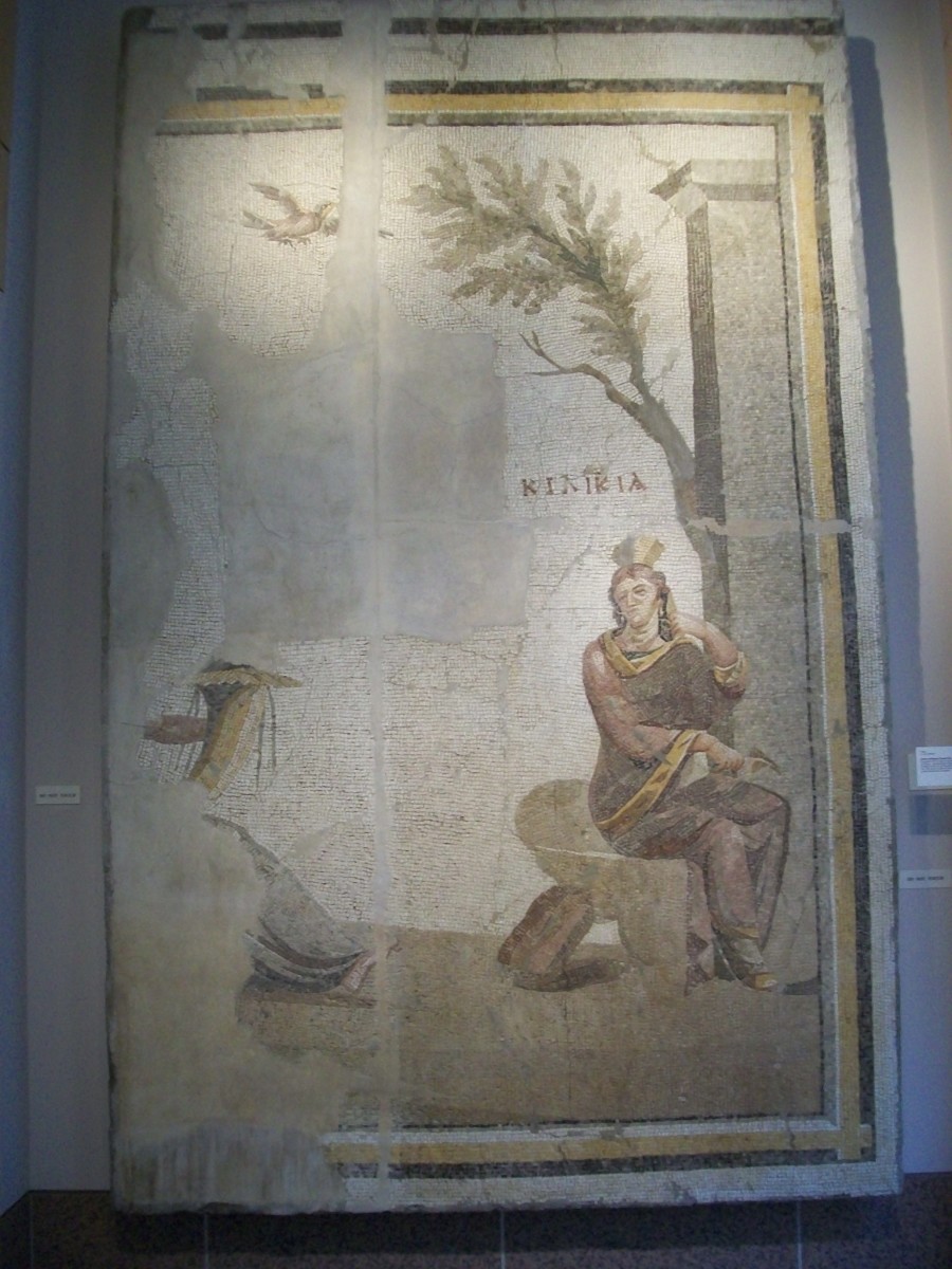 A giant Roman mosaic adorns the wall just outside of the Gallery of World Cultures. A giant Roman mosaic adorns the wall just outside of the Gallery of World Cultures.